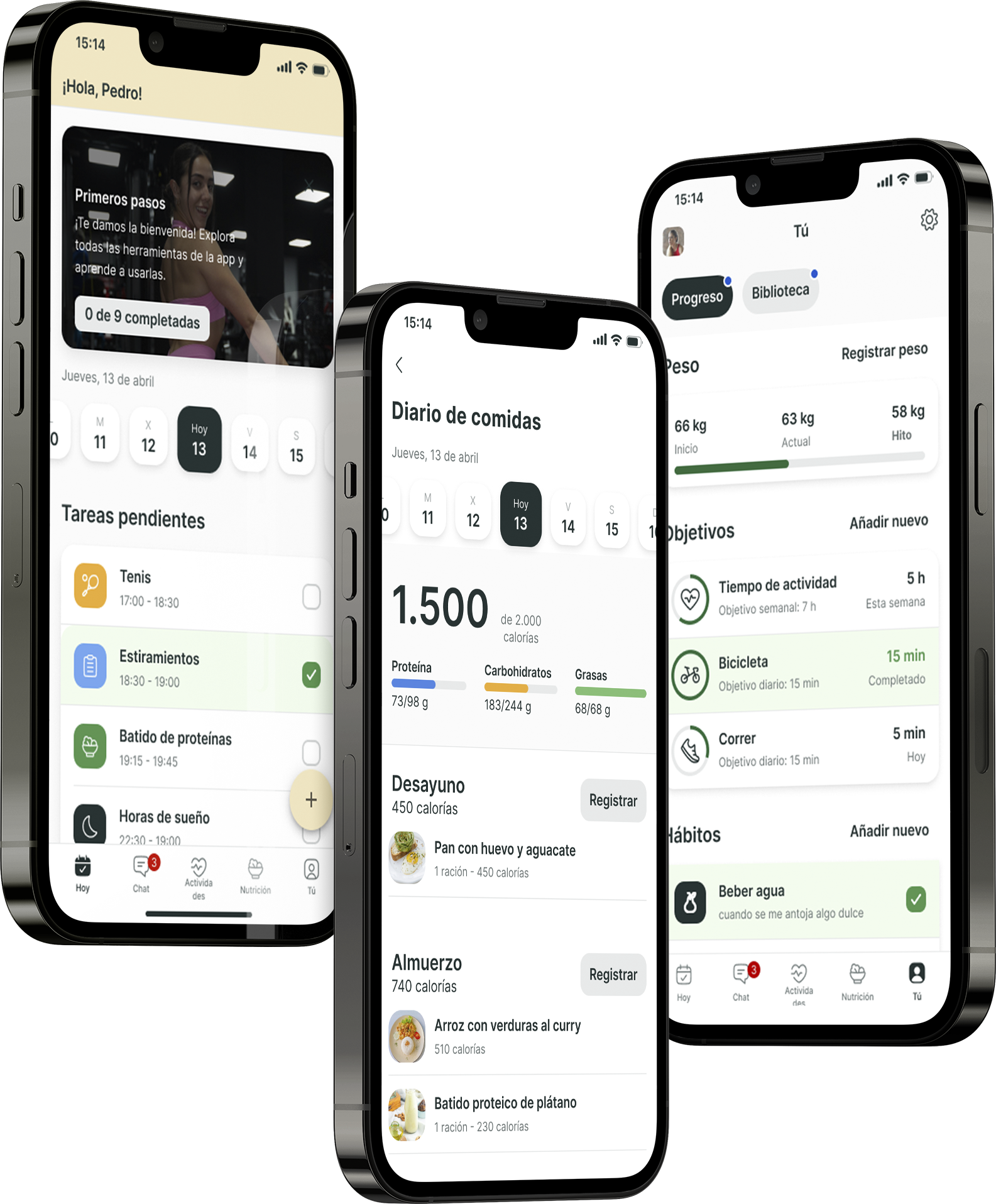 Un mockup de la app de coaching mostrando las funciones.